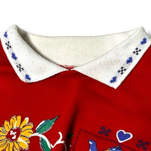 Vintage 80s Act III Red Collared Sweatshirt Size Large Americana Country Cottage - Picture 4 of 16